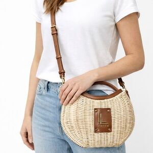LOULU Woven Straw Crossbody Bag – Brown Leather Trim – NWT